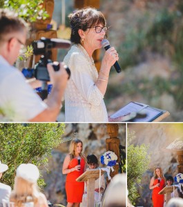 The wedding officiant speaking during service at the Amante Beach Club
