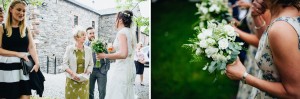 Candid photos of guests congratulating bride