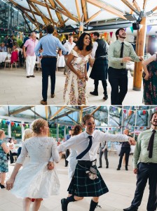 Wedding guests dancing ceilidh wedding Alnwick Northumberland