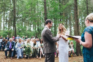 Bride and groom in married in the woods