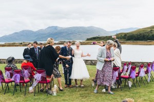 Bride and groom confetti shower Isle of Skye