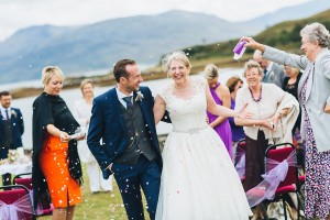 Bride and groom just married Hotel Eilean Iarmain Isle of Skye
