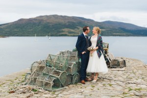Bride and groom just married Hotel Eilean Iarmain Isle of Skye Scotland