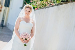 Natural portrait of bride leaving for wedding at Villa Fondi