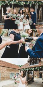 Bridal party pouring champagne