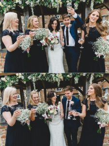 Bridal party laughing