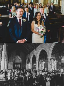 Bride and groom stood in church wedding