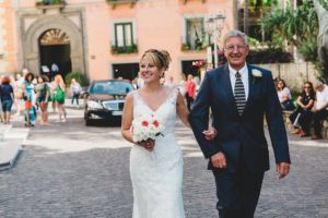 Bride and Father arriving at The Cloisters Sorrento