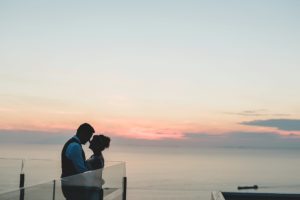 Bride and Groom Sunset Wedding Portrait, Italy
